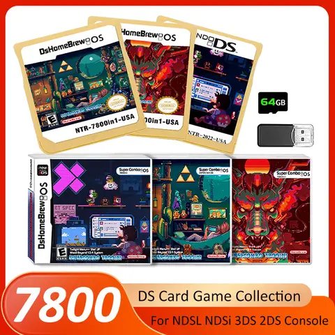 7800 In 1 DS Card Game Collection R4 3DS Flash Card for NDSL NDSi 3DS 2DS Adapter Memory Burning Card DS Video Game Card