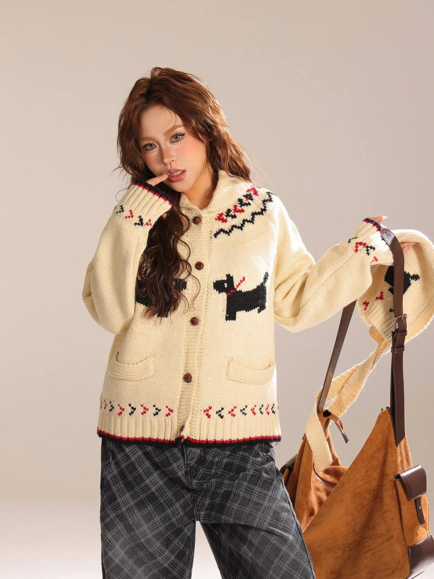 

Светло-голубой вязаный кардиган с мультяшным собачьим принтом, женский, с открытыми рукавами, осенне-зимний, новый, повседневный, мягкий, из полиэстера, длинный рукав