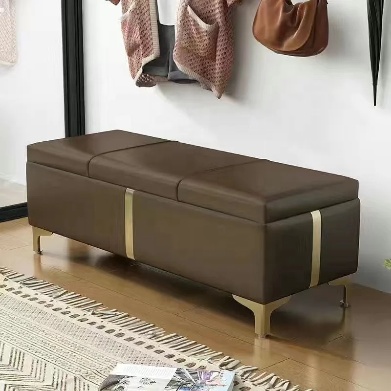 Modern Luxury Nordic Sofa Accent Chair Leather Gold Bed Bench Stool Storage for Home Living Room Hotel School Apartment Entry