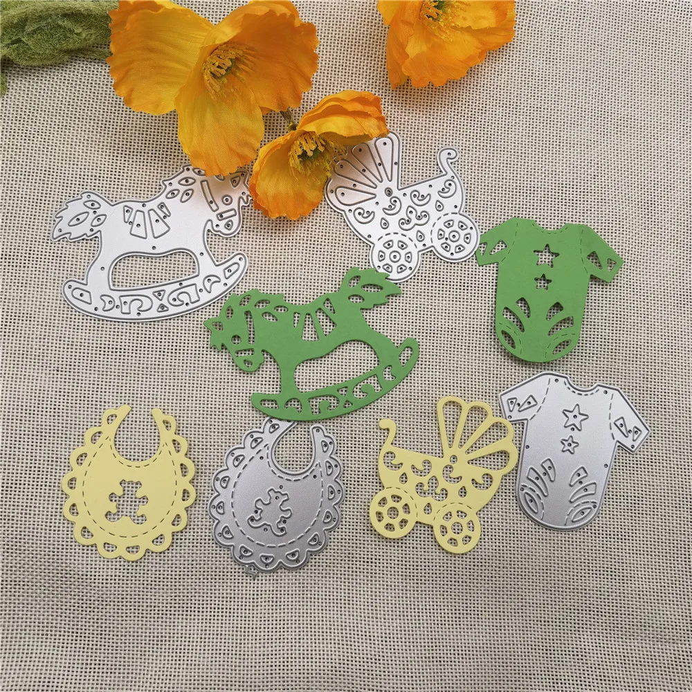 4pcs Baby Suit Carriage Rocking Horse Cutting Dies Stencils DIY Scrapbooking Card Paper Craft Metal Decoration Embossing Folder