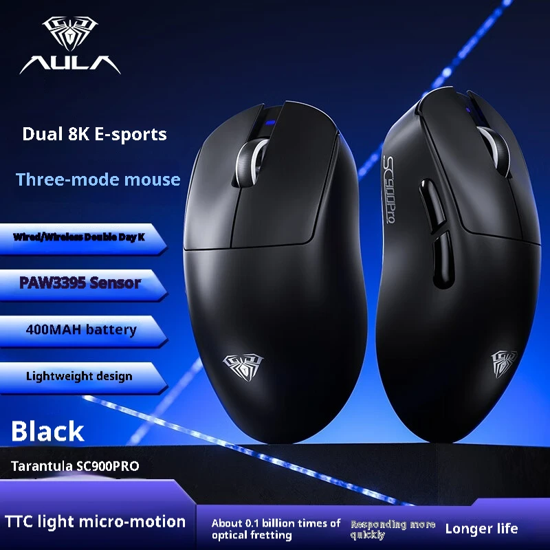 AULA SC900 Pro Max Gaming Mosue BT 2,4G Беспроводная связь 8 кГц с низкой задержкой, частота заката, 400 мАч, сменная батарея для киберспорта PAW3395/3950