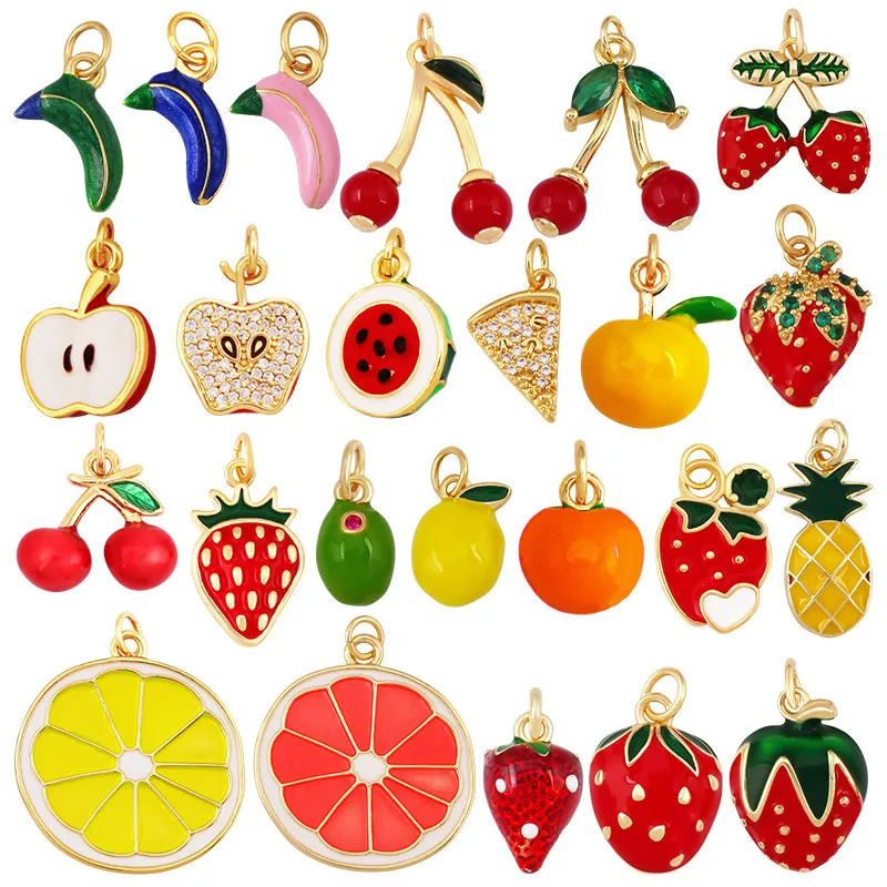 Fruit Apple Watermelon Strawberry Pomegranate Pineapple Lemon Cherry Charm Pendant,Jewelry Necklace Bracelet Making Supply R25