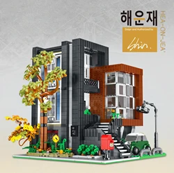 Milk Tea Shop Building Blocks Modern Villa Modular City Architecture MOC Bricks Set With Light Street View Sets Kid DIY Toy Gift