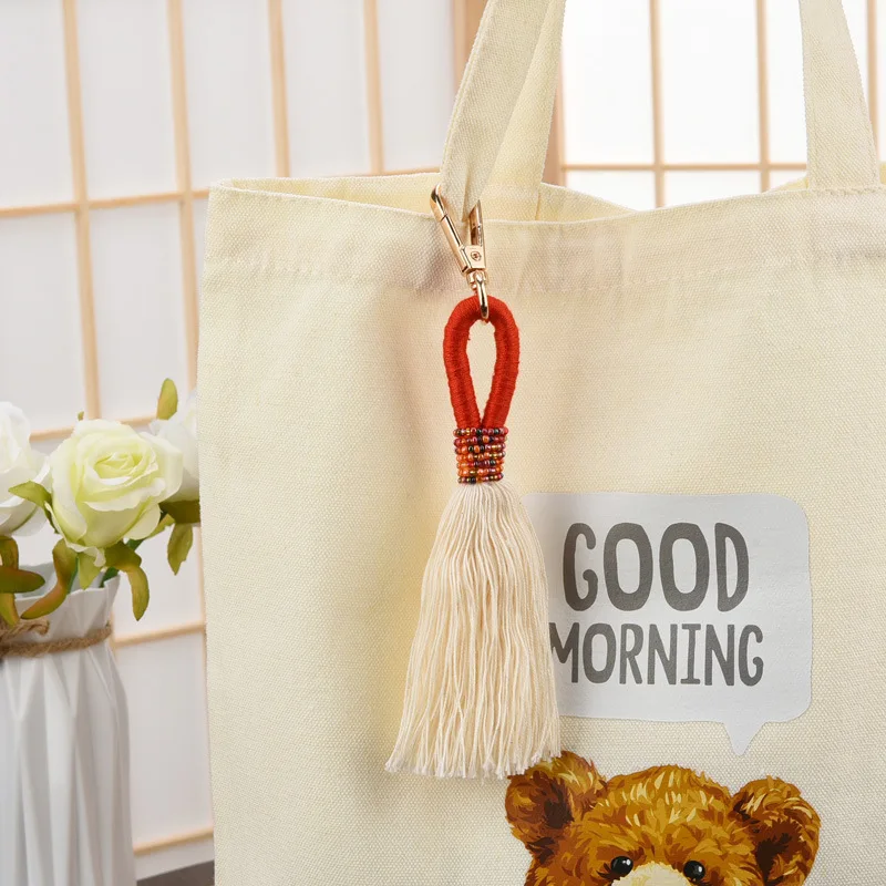 New Vintage Key Chain Hand Woven Key Chain Millet Bead Accessories Tassel Key Chain Bag Pendant Accessories Jewelry Dropshipping