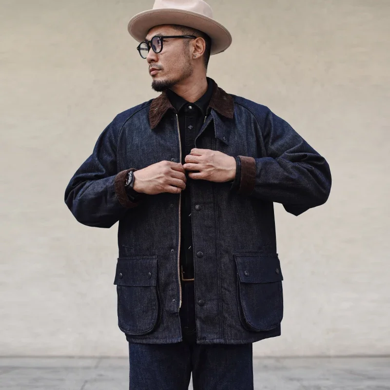 Sauce Zhan Wax-Free Ranger Denim Coat Mens Rustic Terrain Trench Outlander Jacket Regular Fit