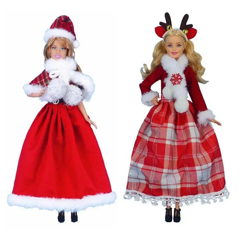 Kawaii Items Fashion Christmas Dress Kids Toys Doll Accessories For Barbie DIY Dressing Children Game Christmas Gifts Present