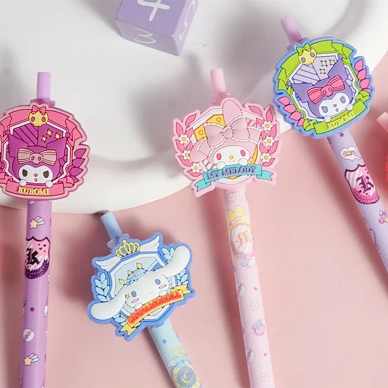 Sanrio Kuromi Cartoon Academy Style Soft Adhesive Patch Press Neutral Pen 5PCS Cinnamoroll Cute  0.5mm Pens Gifts For Students