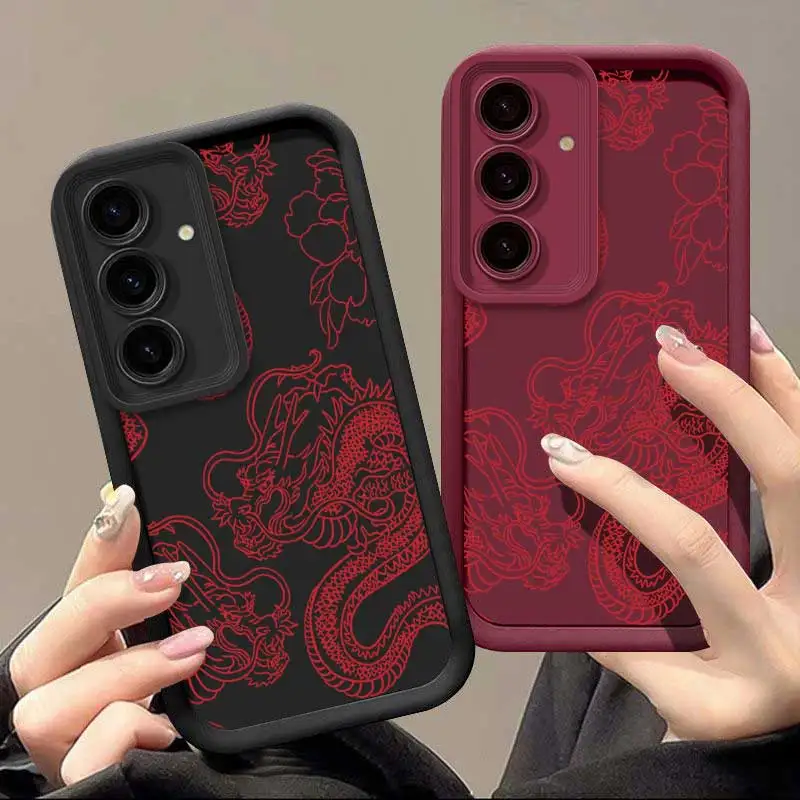 Casual Red Line Dragon Flexible Cover Designed For Samsung S24 FE Featuring Impact Resistant For S 20 24 22 23 M 32 02 12 FE
