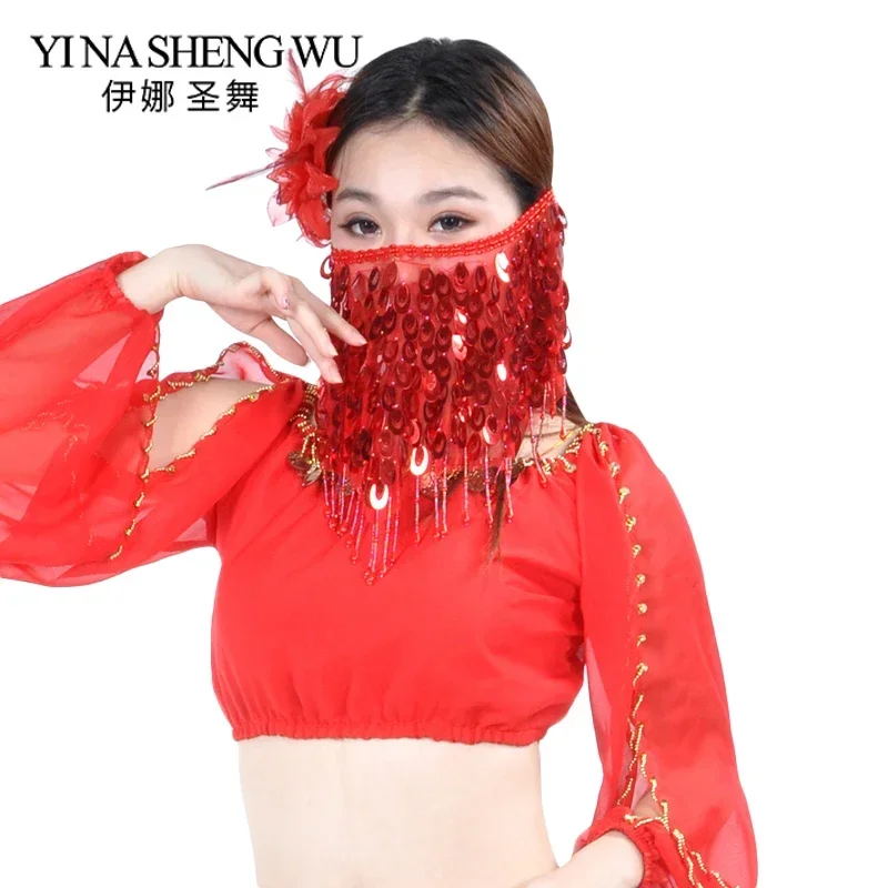 1 Pc High Quality Women Indian Bollywood Tribal Belly Dance Face Veil Adjustable Belly Dance Accessories Sequins Beaded 2 Styles