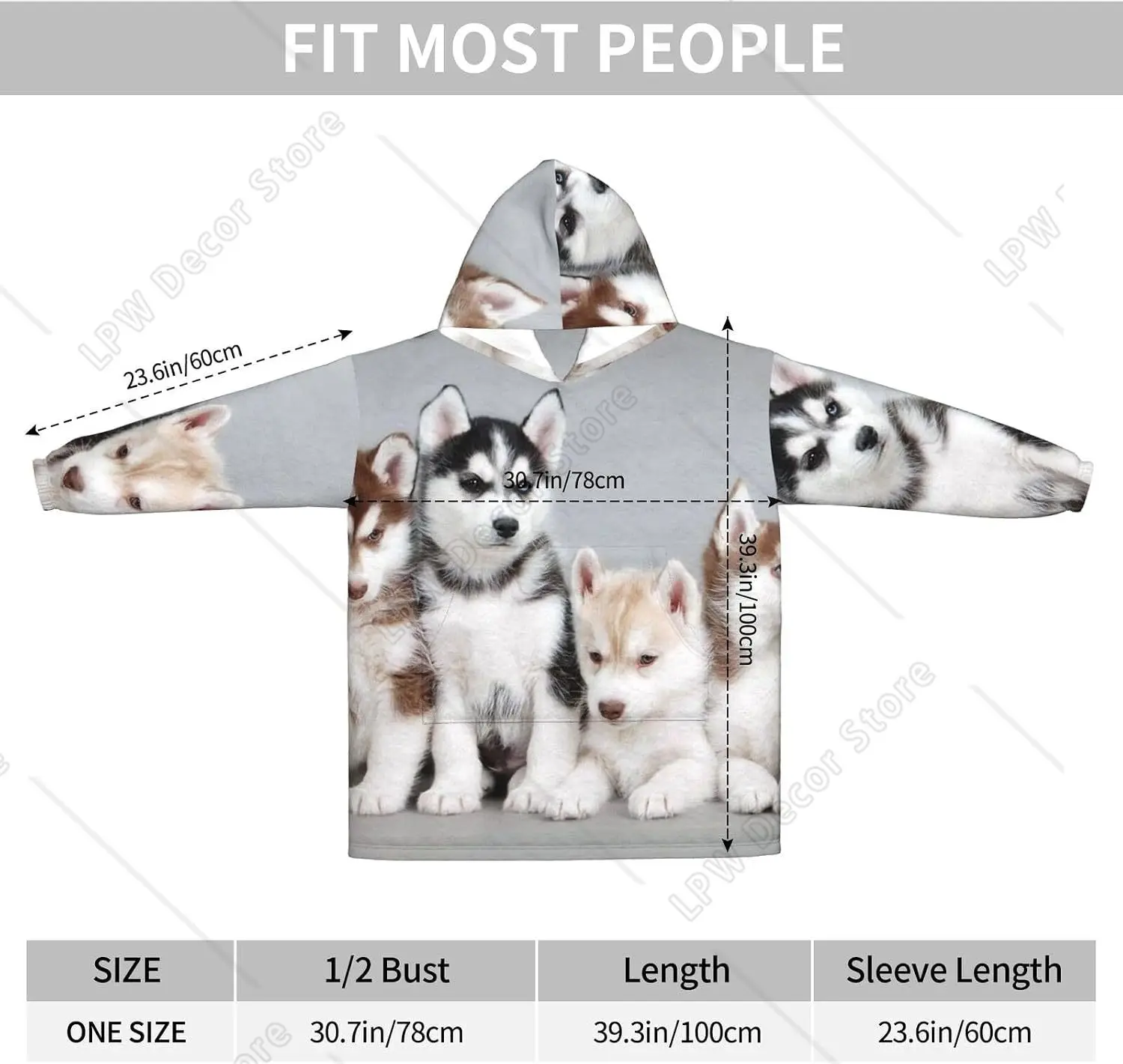 Dogs Print Blanket Hoodies For Women & Men Adult Teen Wearable Hooded Sweatshirt With Pocket
