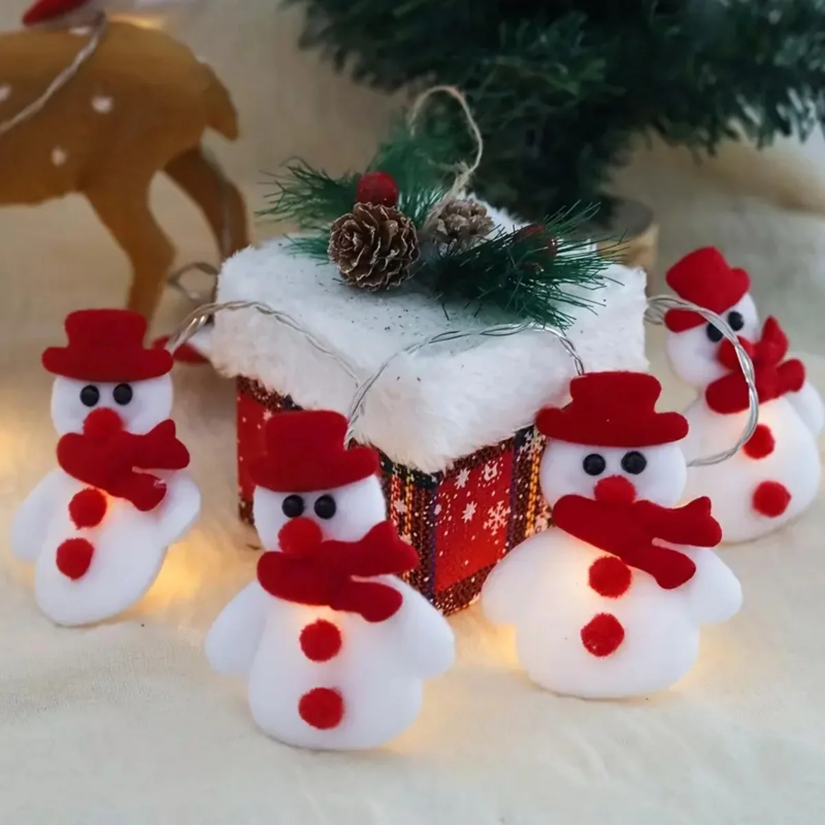 1pc Christmas Snowman String Lights Battery Powered Novelty Short Plush Lights Perfect For Home Garden Party Wedding Gift Decor