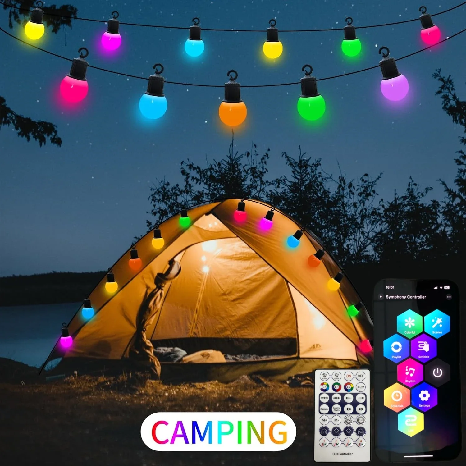 Tira de luces LED RGB con Bluetooth y USB, Bombilla G50 con música de Color de ensueño, guirnalda de fiesta de cumpleaños y Navidad, decoración de