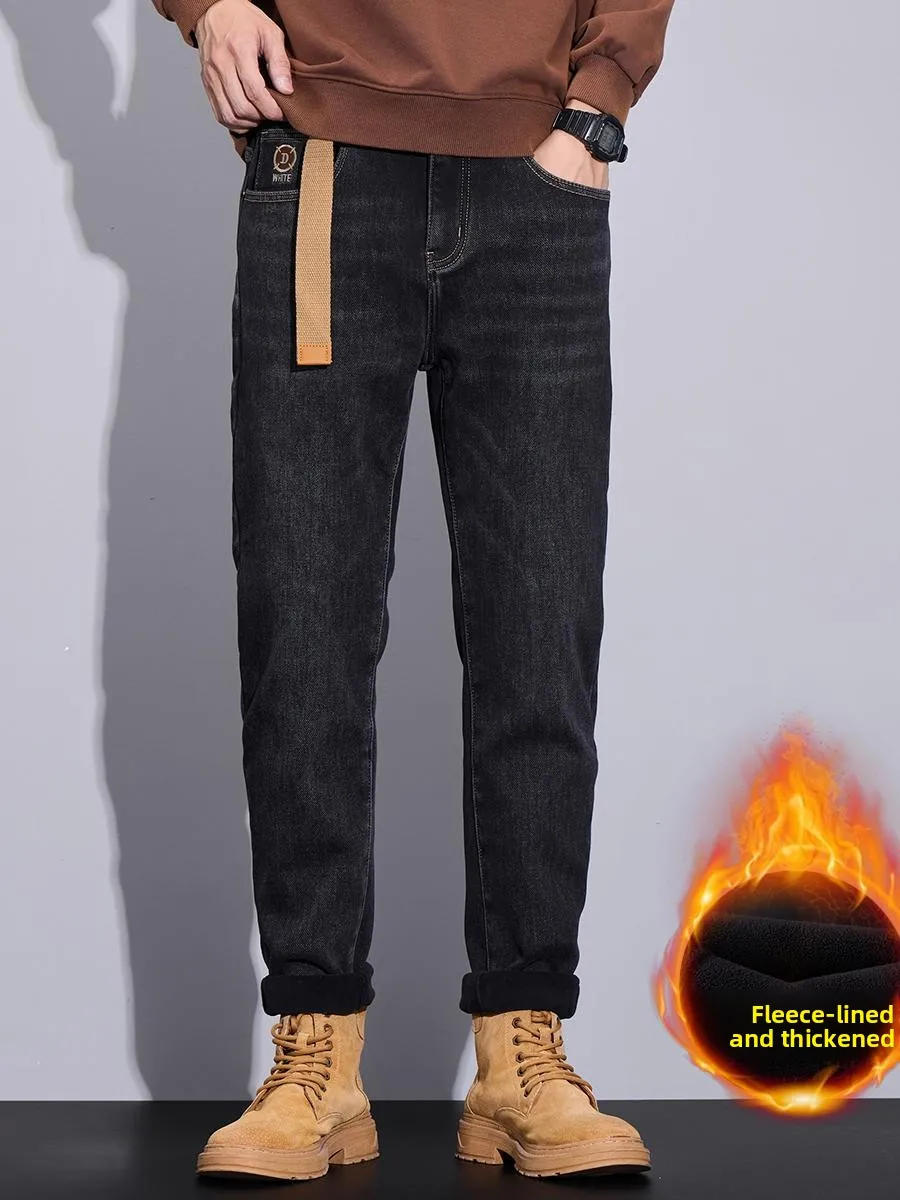 

Мужские зимние джинсы с флисовой подкладкой, эластичные, облегающие, теплые, повседневные, из хлопка, прямого кроя