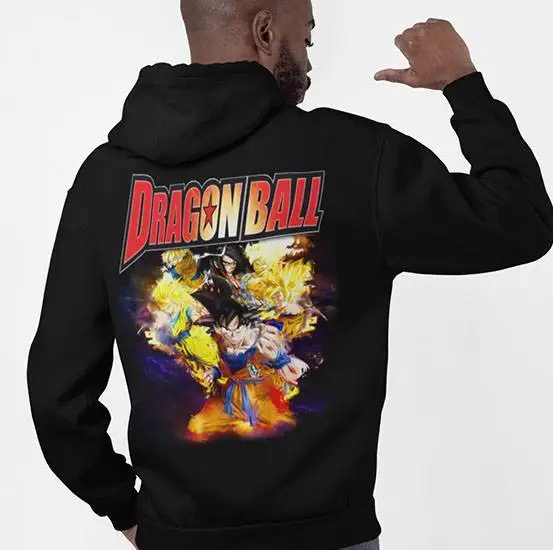 Sudadera con capucha negra de Dragon Ball Z para hombre, ropa informal de algodón con estampado de Super Saiyan Squad, Jersey holgado, diseño de equipo de Anime Unisex ​