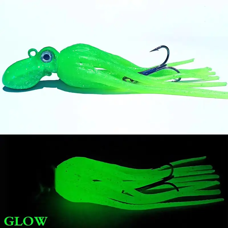 1PC Glow Trolling Lure Metal Head Octopus Squid Skirt Bait With Hook 100g150g200g250g300g350g400g Big Game Drag Fishing Lure