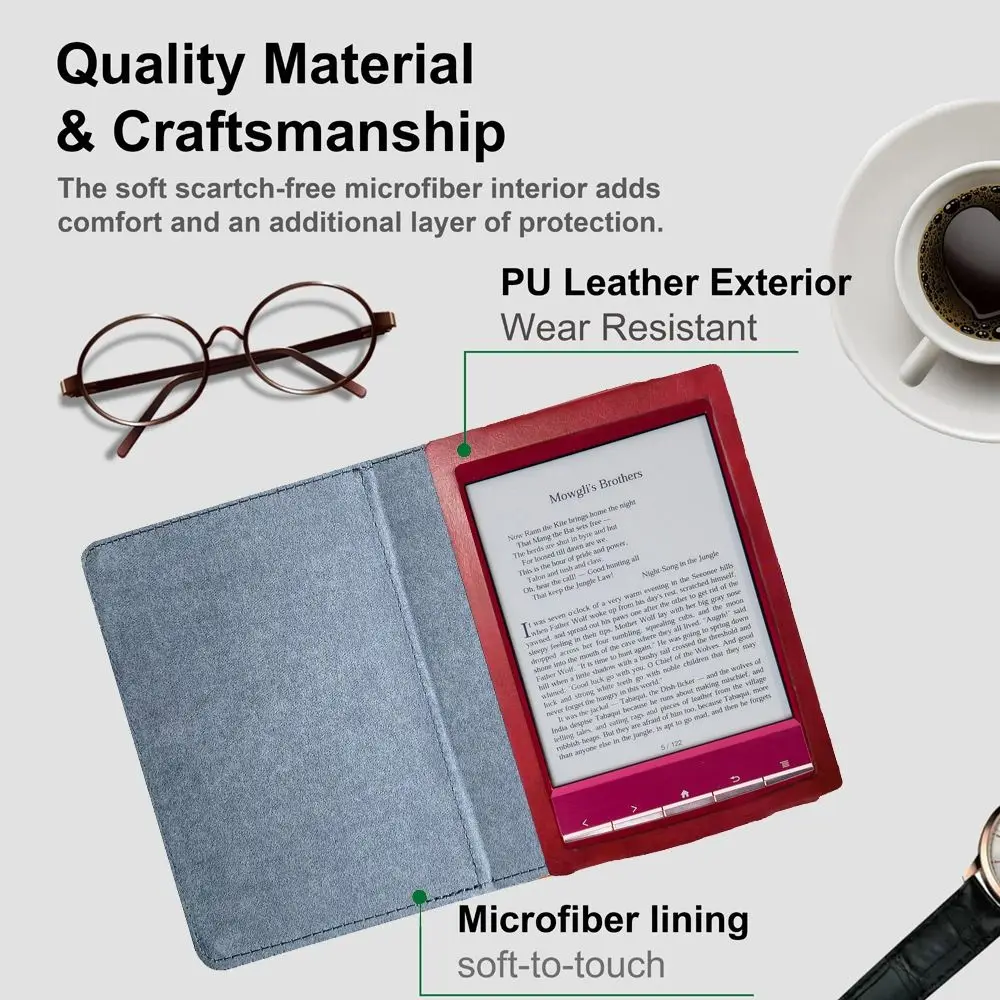 Premium Magnetic E-Reader Case Leather Soft Folio Cover Anti-fall Shockproof Back Cover for Sony PRS T2