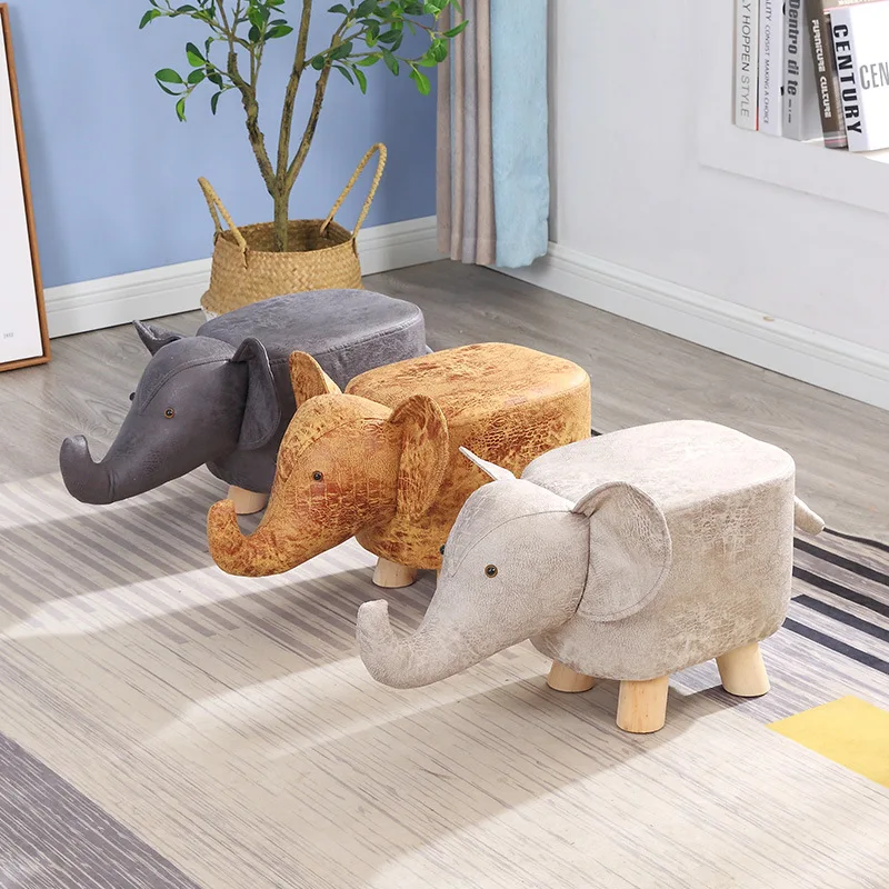 Children's solid wood low stool animal elephant cartoon household shoe changing stool small bench cute stool lazy