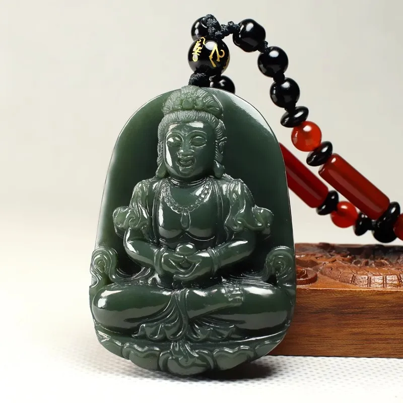 Hetian Jade Guanyin Genuine Pendant Necklace