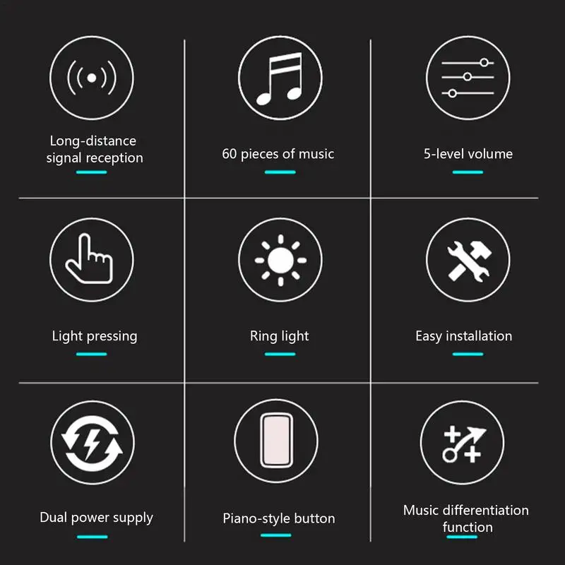 جرس باب ذكي لاسلكي للترحيب بالمنزل ، مسافة طويلة ، 60 أغنية ، دقات منزلية ، نغمة رنين