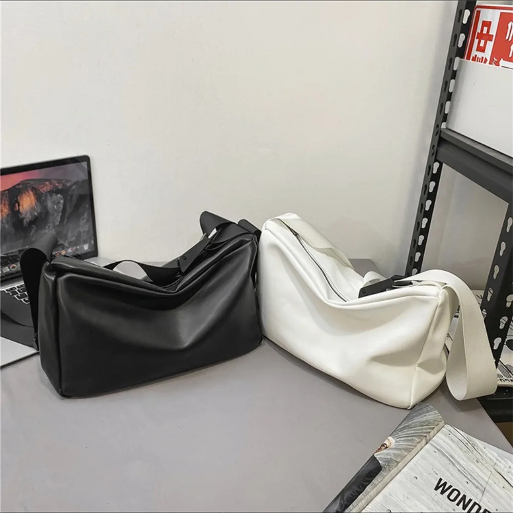 

Casual Retor Men Shoulder Bag Solid Color Soft Crossbody Bags Large Capacity PU Leather Satchel Handbag Unisex