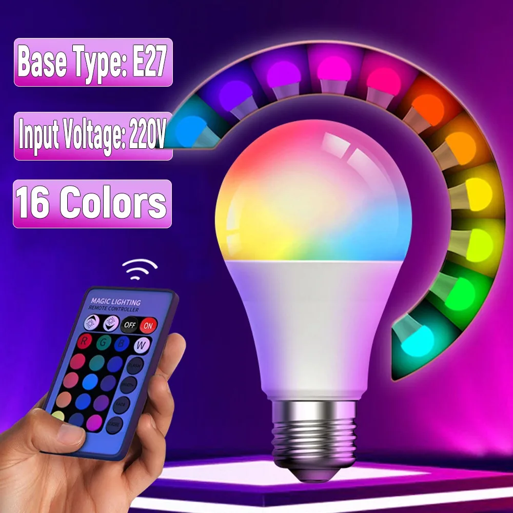 

E27 LED Smart Bulb RGB Lamp Remote Control Dimmable LED Light Bulb 10W Low Power Consumption Energy-saving 220V Home Party Decor
