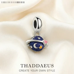 Hot Fashion Jewelry Dark Blue Saturn Planet Pendant Dangle Charm Real 925 Sterling Silver Gift For Women Men