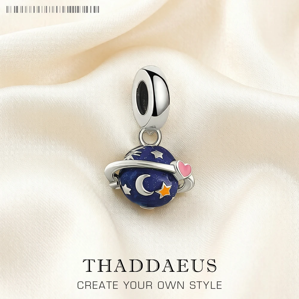 Hot Fashion Jewelry Dark Blue Saturn Planet Pendant Dangle Charm Real 925 Sterling Silver Gift For Women Men