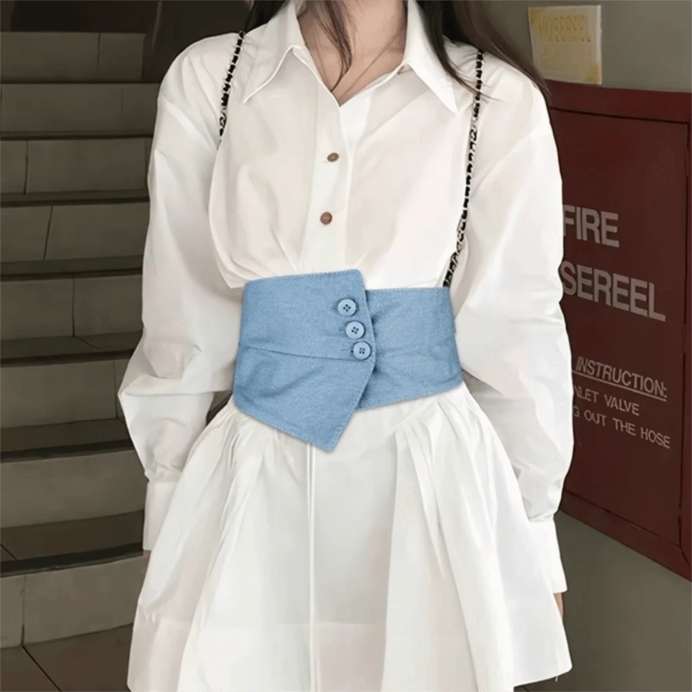 

Корсет из искусственной кожи в стиле ретро, широкий пояс на пуговицах для девочек, готическое эластичное платье с широким поясом