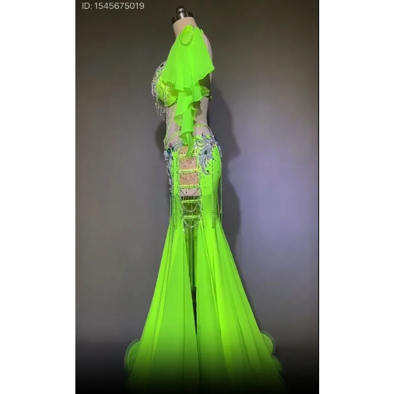 Traje de performance de dança do ventre feminino personalizado cintura alta sexy oco para fora saia grande uniforme de competição de equipe sutiã de dança do ventre