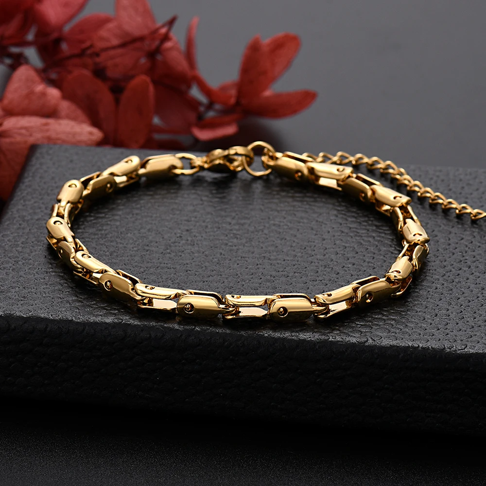 New trendy Solid Silver 18K Gold Filled unique Chain Bracelets for Men  Women Wedding Party 18+5cm Valentine's Day Gifts