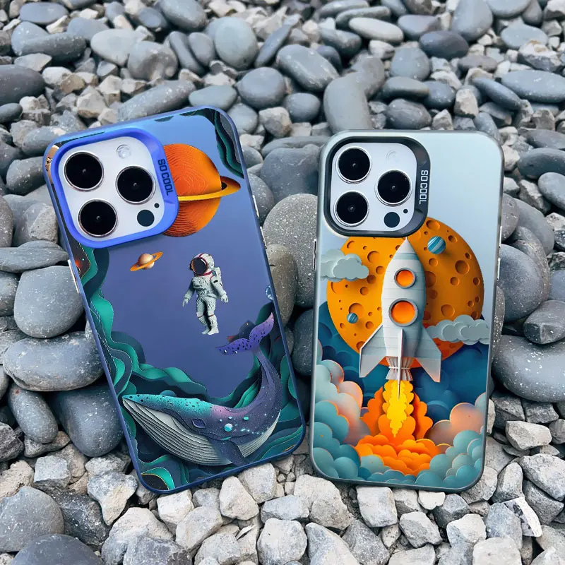 Funda de teléfono de astronauta láser de dibujos animados para iPhone 13 Mini, 12, 11, 15 Pro Max, 14 Pro Max Plus, cubierta trasera a prueba de golpes para iPhone 15 Plus