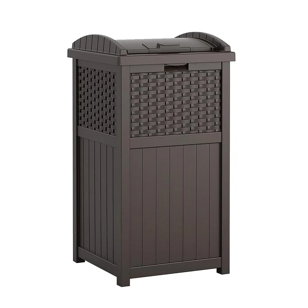 33 Gallon Hideaway Can Resin Outdoor Trash with Lid Use in Backyard, Deck, or Patio, 33-Gallon, Brown