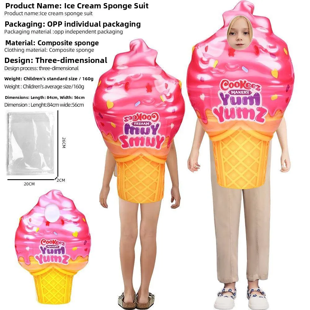 

Children's Performance Costume Ice Cream Cosplay Halloween Activity Props Food Themed Stage Wear Ice Cream Suit
