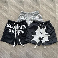 Homens e Mulheres Bilionário Bilionário Bilhar Net Shorts, Malha Cordão Calções