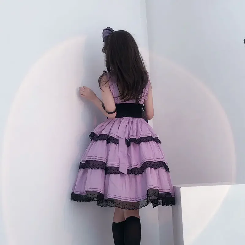 일본 레드 스위트 로리타 공주 원피스, 귀여운 궁전 스타일 레이스 활 요정 코스프레, 고딕 파티 미니 드레스, 로리타 Jsk 복장