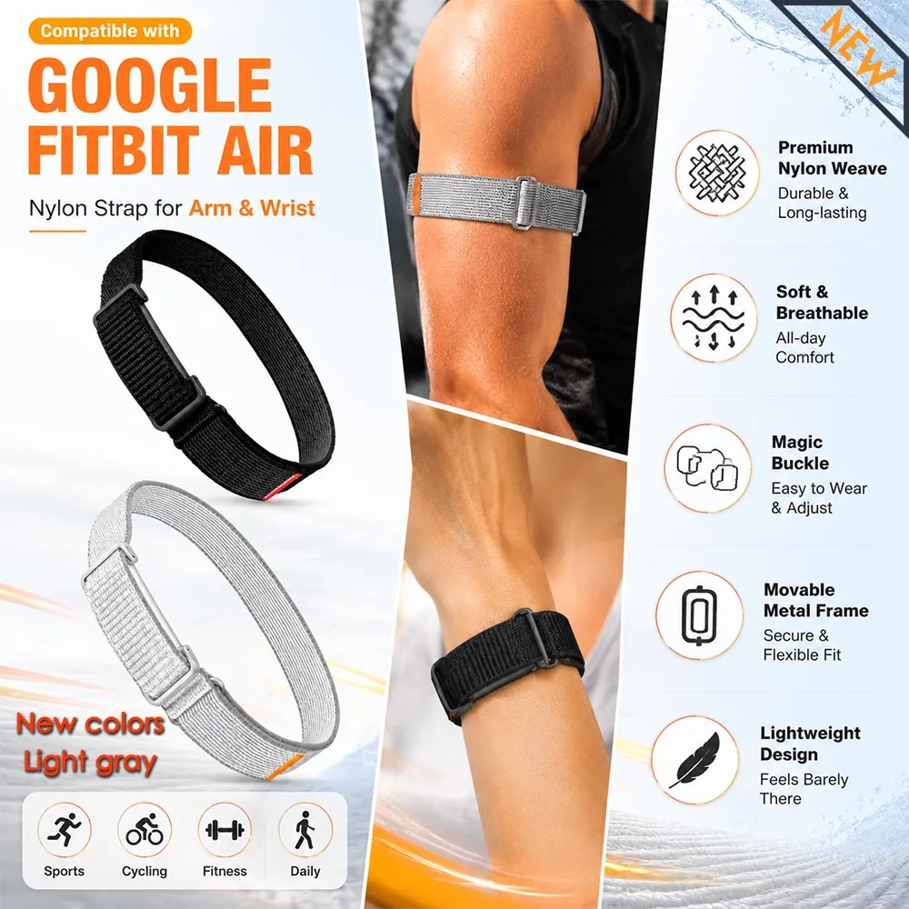 1-2PC Nylon Bicep Straps for Google Fitbit Air Bands Fitness Tracker Replacement Wristband/Armband for Google Fitbit Air Straps