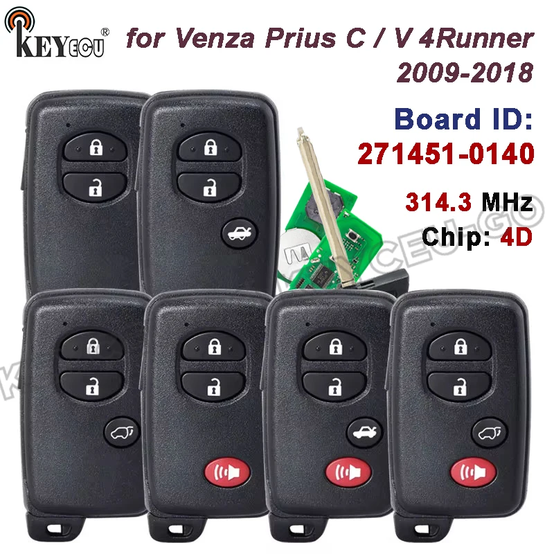 

KEYECU 314,3 МГц ID платы: 271451-0140 HYQ14AAB для Toyota Venza Prius C Prius V 4Runner 2007-2016, удаленный брелок для смарт-карт