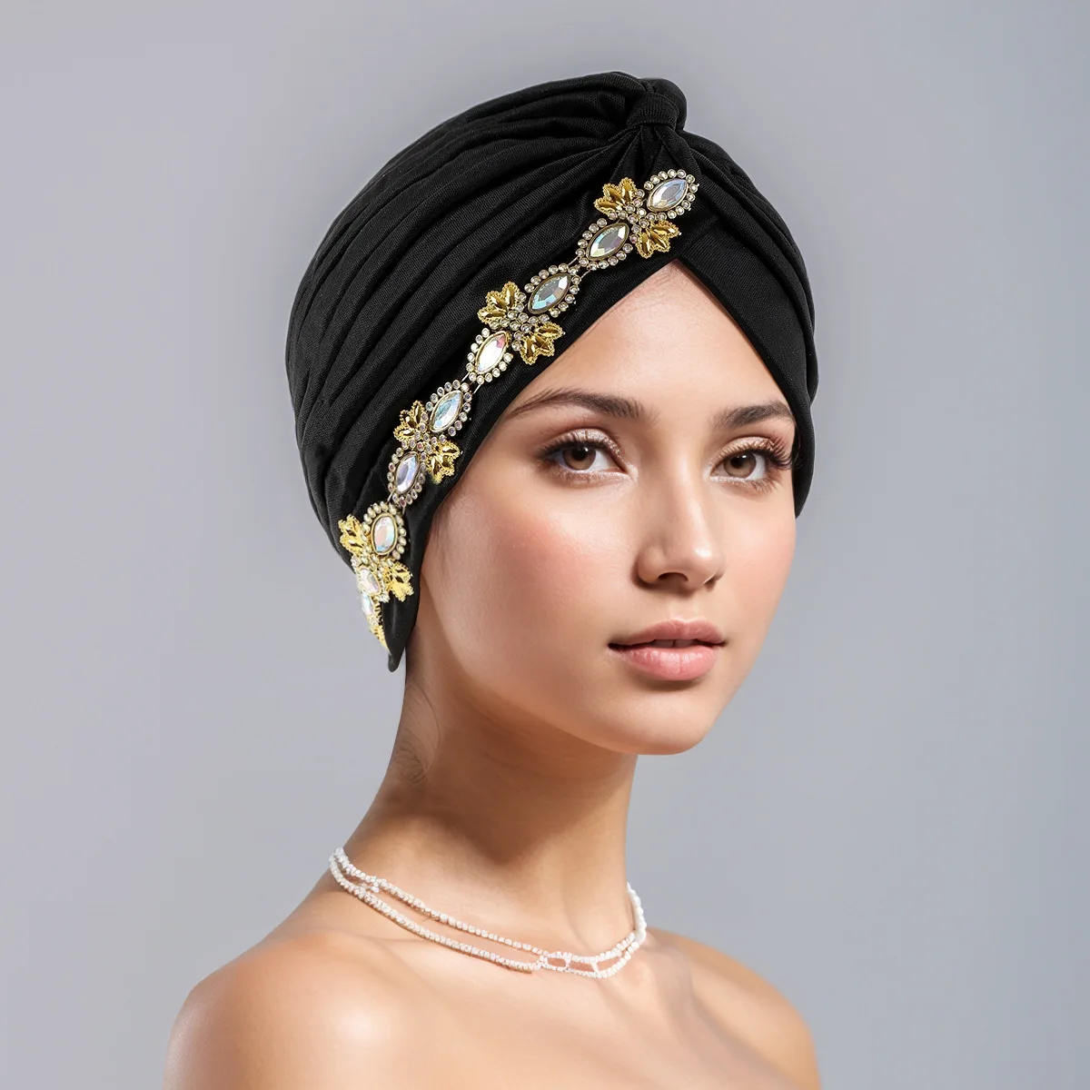 

Новый плиссированный тюрбан, индийская шляпа, женская мусульманская внутренняя шляпа-хиджаб, шапочки с бриллиантами, капот от выпадения волос, химиотерапия, платок, Turbante Mujer