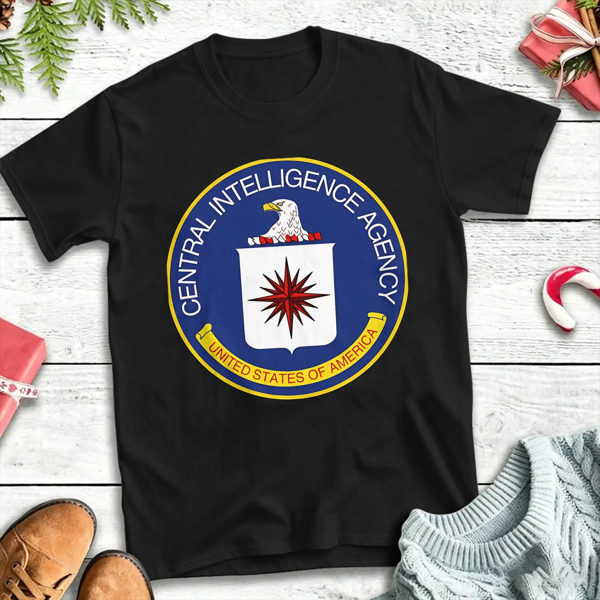 Central Intelligence Agency CIA  T-Shirts Men  Novelty Pure Cotton Tee Shirt O Neck Short Sleeve T Shirt 4XL 5XL Clothes