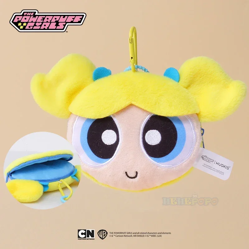 Monederos de felpa originales de 10cm y 13cm, bolsa colgante pequeña Powerpuff para niñas, bolsa de transporte para monedas con dibujos animados, almacenamiento de auriculares