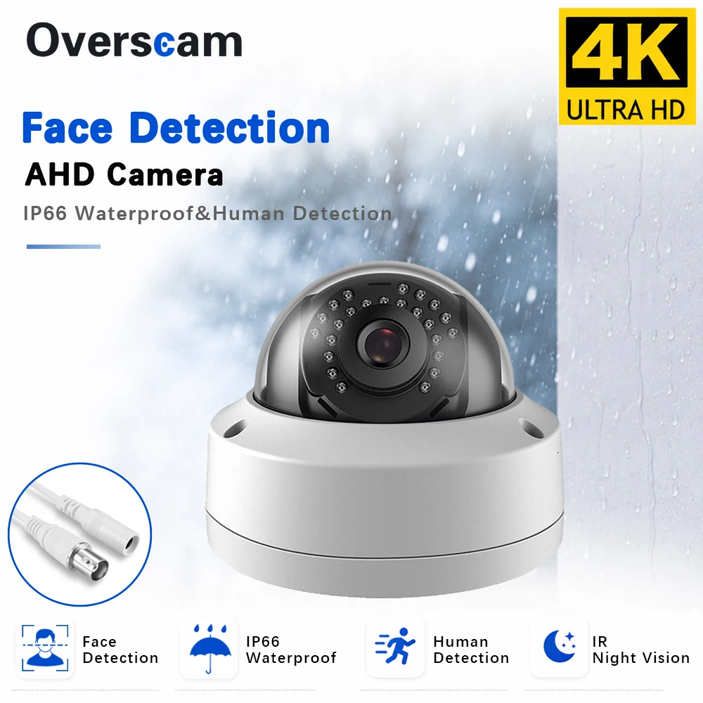 8MP 4K AHD Dome Camera CCTV Security Surveillance 5MP Camera Face Human Detection IR Night Vision IP66 Outdoor Analog BNC Camera