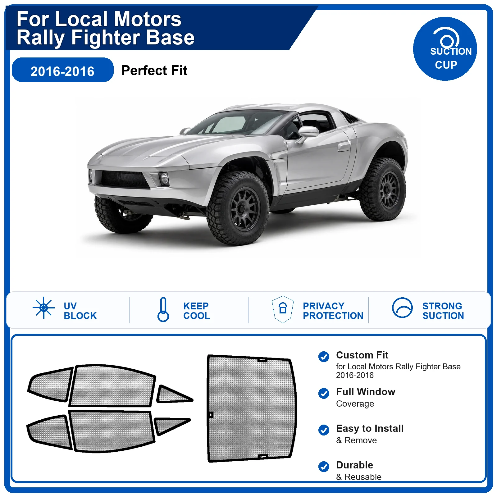 For Local Motors Rally Fighter Base 2016-2016 Custom Full Set Windshield Sun Shade Aluminum Foil Heat Insulation Anti UV Foldabl