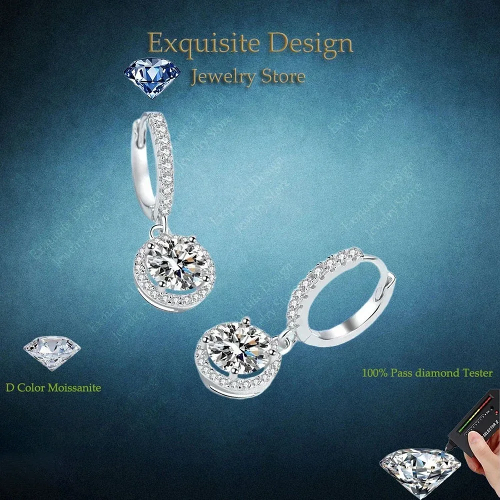 Exquisite Design Each 1ct Moissanite Round Wrap Ear Clips for Women, Platinum PT950 Drop Earrings Fine Jewelry Birthday Gift