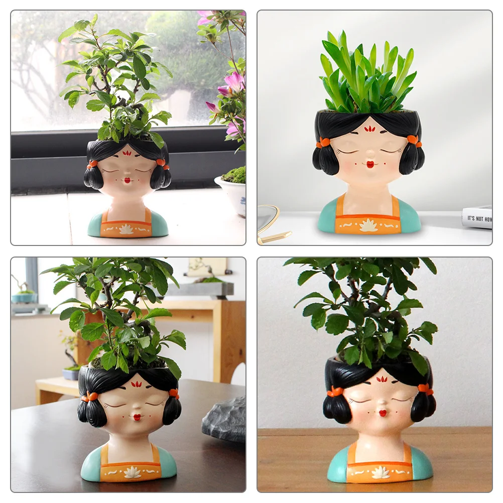 

Cartoon Resin Flower Pot Cute Girl Shape Planter for Indoor Plants Decorative Desktop Ornament Small Succulent Garden Storage