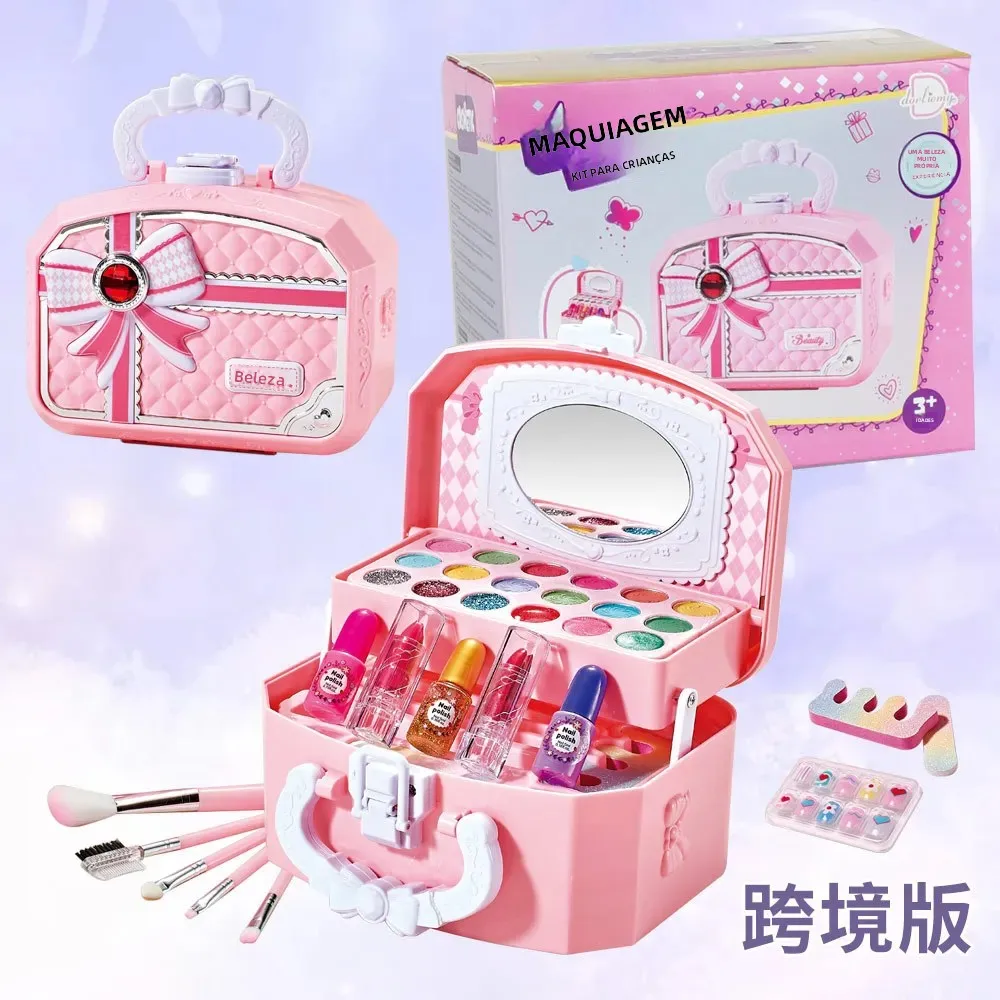 子供のおままごとおもちゃ、女の子用マニキュア、口紅、化粧品、ビューティーボックス、収納可能なハンドバッグセット