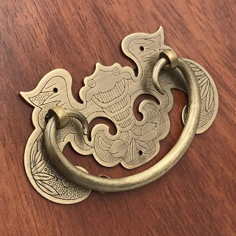 Kitchen Cabinet Door Closet Wardrobe Pure Copper Handle,Chinese Brass Bookcase Handle, Antique Furniture Accessories