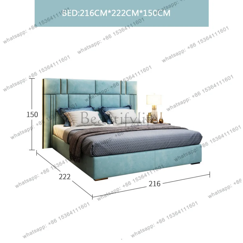 Modern leather bed First layer cowhide breathable Napa leather stainless steel plated 1.8Rice double bed