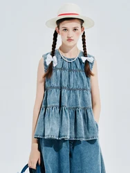 imakokoni 2024 summer new pure cotton literary washed denim sleeveless vest top 244624