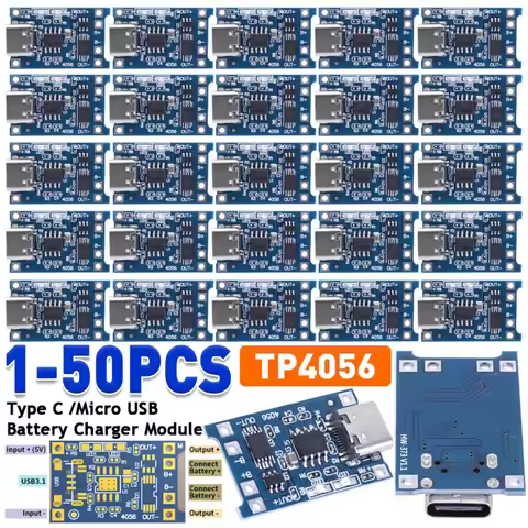 TP4056 Type C Micro USB Lithium Battery Charger Module 2.5V/3A Battery Charger Panel Board Charger Protector for Lithium Battery