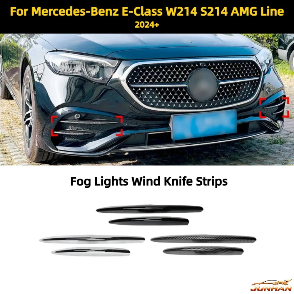 

For Mercedes-Benz E-Class W214 S214 AMG Line 2024+ Front Bumper Grille Trim Fog Lights Wind Knife Car Sticker Modification